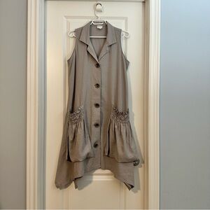 Forcynthia Linen Lagenlook Dress M Asymmetric Hem Ruched Pockets